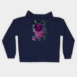 Watercolor roses bouquet - purple and green Kids Hoodie